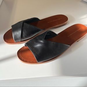 DVF Black Leather Caserta Mule Sandal